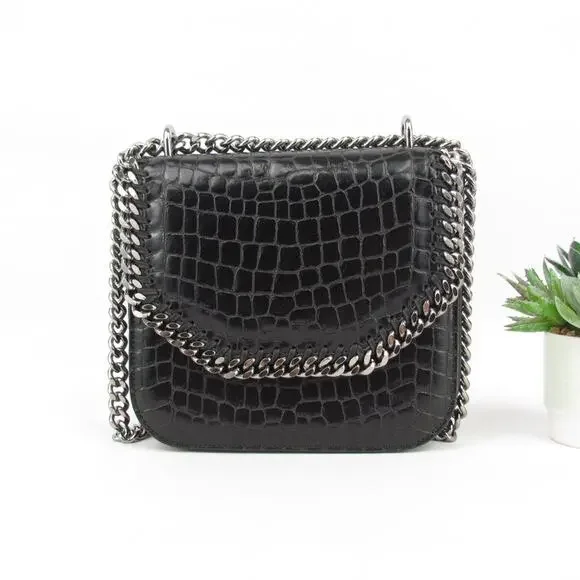 Authentic Stella McCartney Croc Embossed Faux Leather Falabella Star Box Bag - Picture 3 of 12